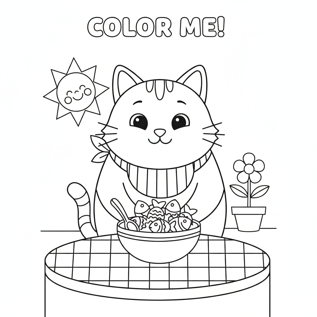 Gato tiene una comida feliz